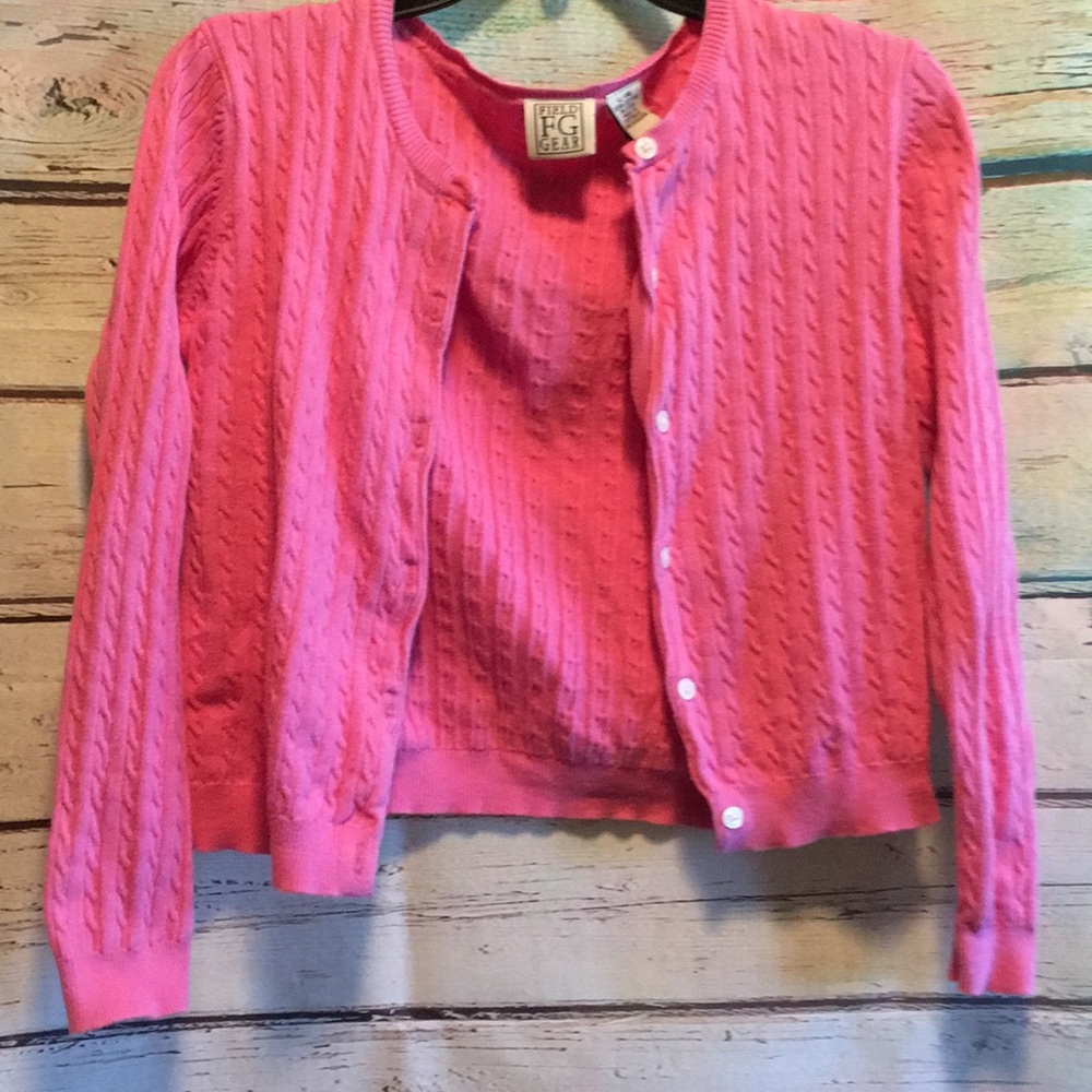 Pink Button Down Cableknit Cardigan Sweater